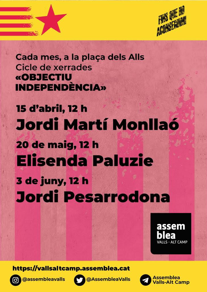 You are currently viewing Martí, Paluzie i Pesarrodona protagonitzaran les xerrades “Objectiu independència” del trimestre vinent